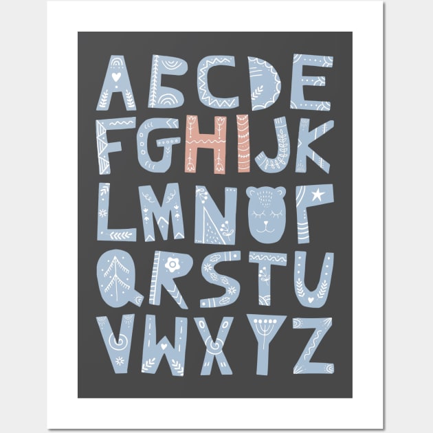 Alphabet says "Hi" (blue and orange) Wall Art by Ofeefee
